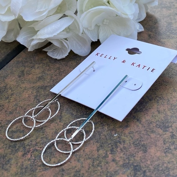 NWT KELLY & KATIE SILVER BAR DROP HOOP EARRINGS - Picture 1 of 9